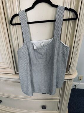 J. Crew Gray and White Pinstripe Square-Neck Camisole